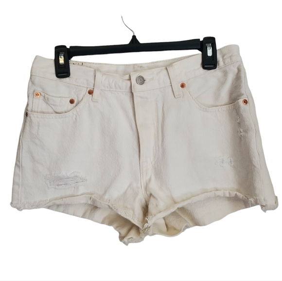 EUC Levi's Distressed Button Fly White 501 Denim Jean Shorts - Picture 2 of 11